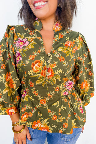 Fall For You Floral Peplum Top in Olive