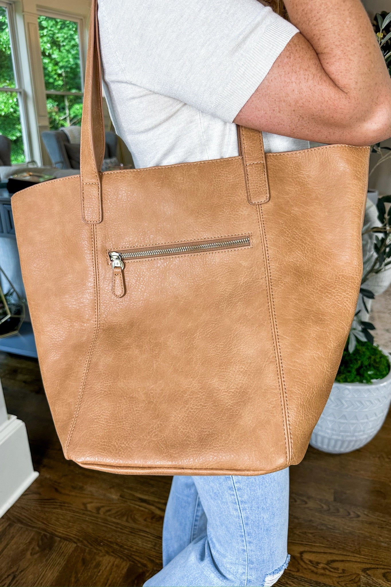 2 Bags in 1 - The Vida Carryall Tote in Tan by Joy Susan