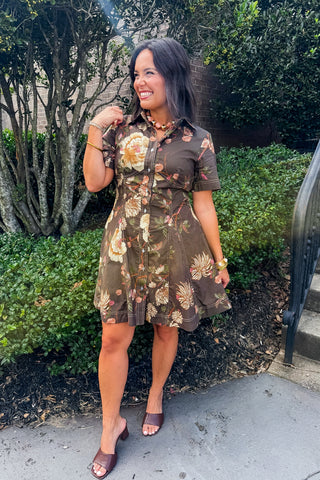 Golden Season Floral Button Down Dress