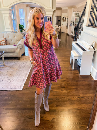 The Whitney Short Dress in Wine