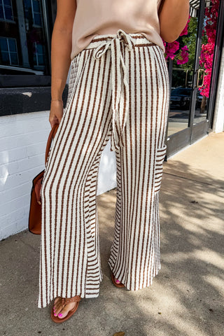 Downtown Stroll Stripe Wide Leg Pants in Cream & Mocha