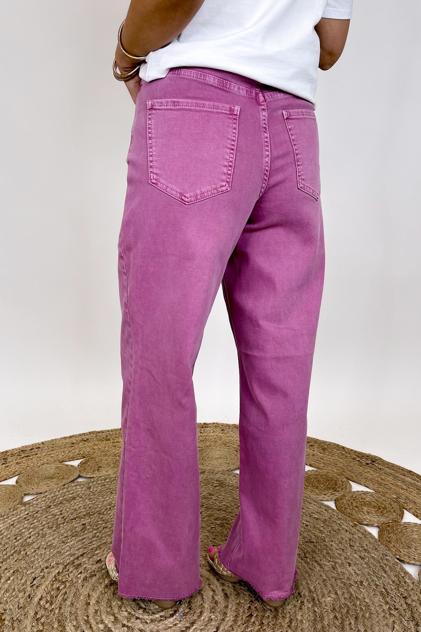 The Chloe Wide Leg Frayed Hem Garment Dyed Jean in Rose