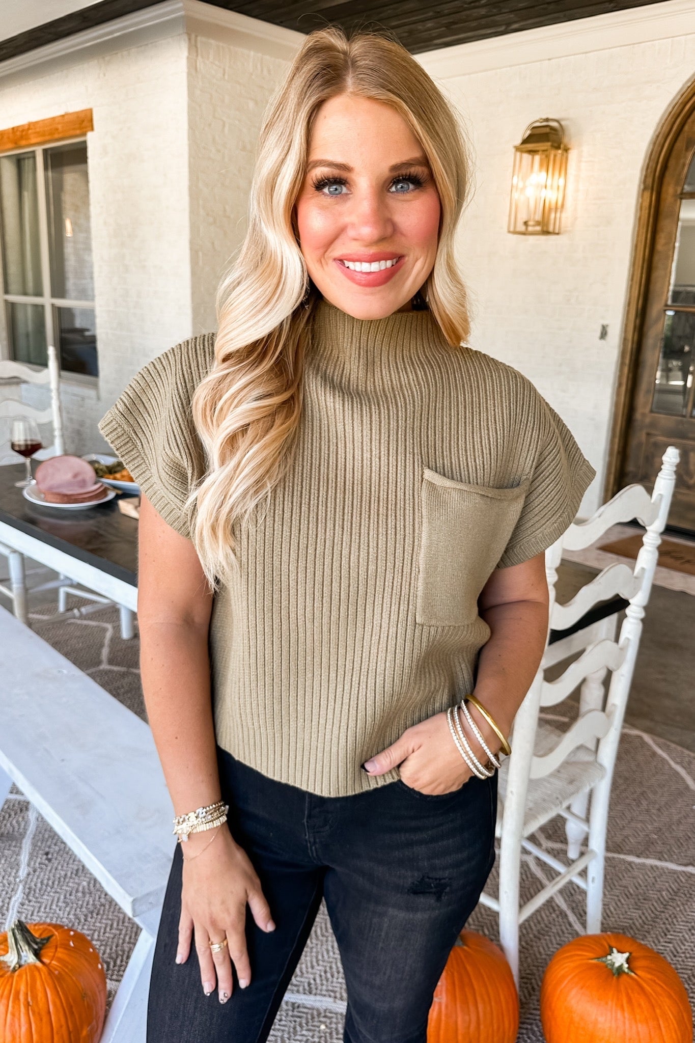 Ribbed Mock Neck Cropped Sweater in Olive