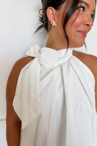 Classical Moment Halter Style Bow Top in White