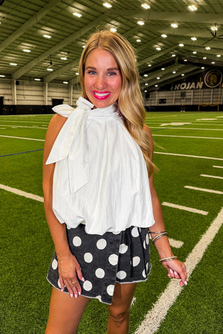 Classical Moment Halter Style Bow Top in White