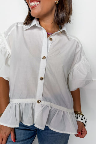 Polished Peplum Top in Off White