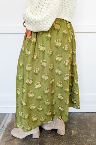 Autumn Petal Midi Skirt in Olive