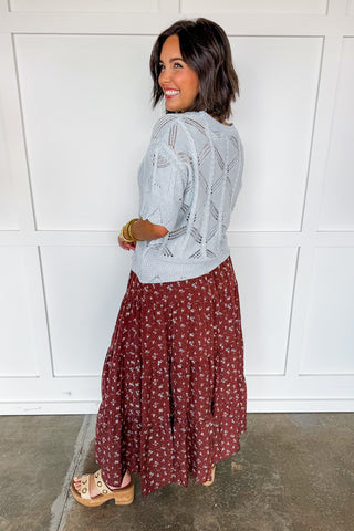 The Delilah Scallop Open Knit Top in Light Blue