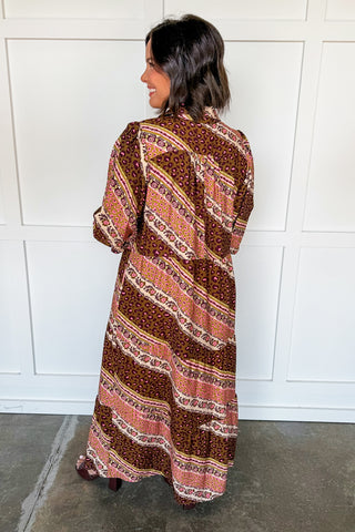 All Mixed Up Print Shirt Dress in Brown
