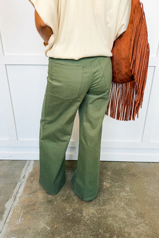The Daphne Jeans in Olive - Full Length Wide Leg Denim