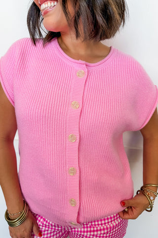 Pink Color Pop Button Knit Top