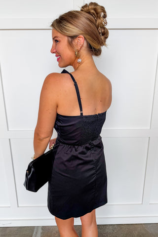 Center Stage Bow Mini Dress in Black