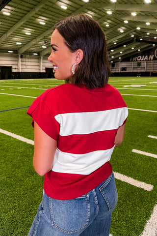 Kickoff Color Block Top in Crimson & Ivory