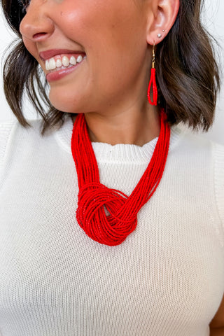 Madison Beaded Necklace & Earring Set in Red