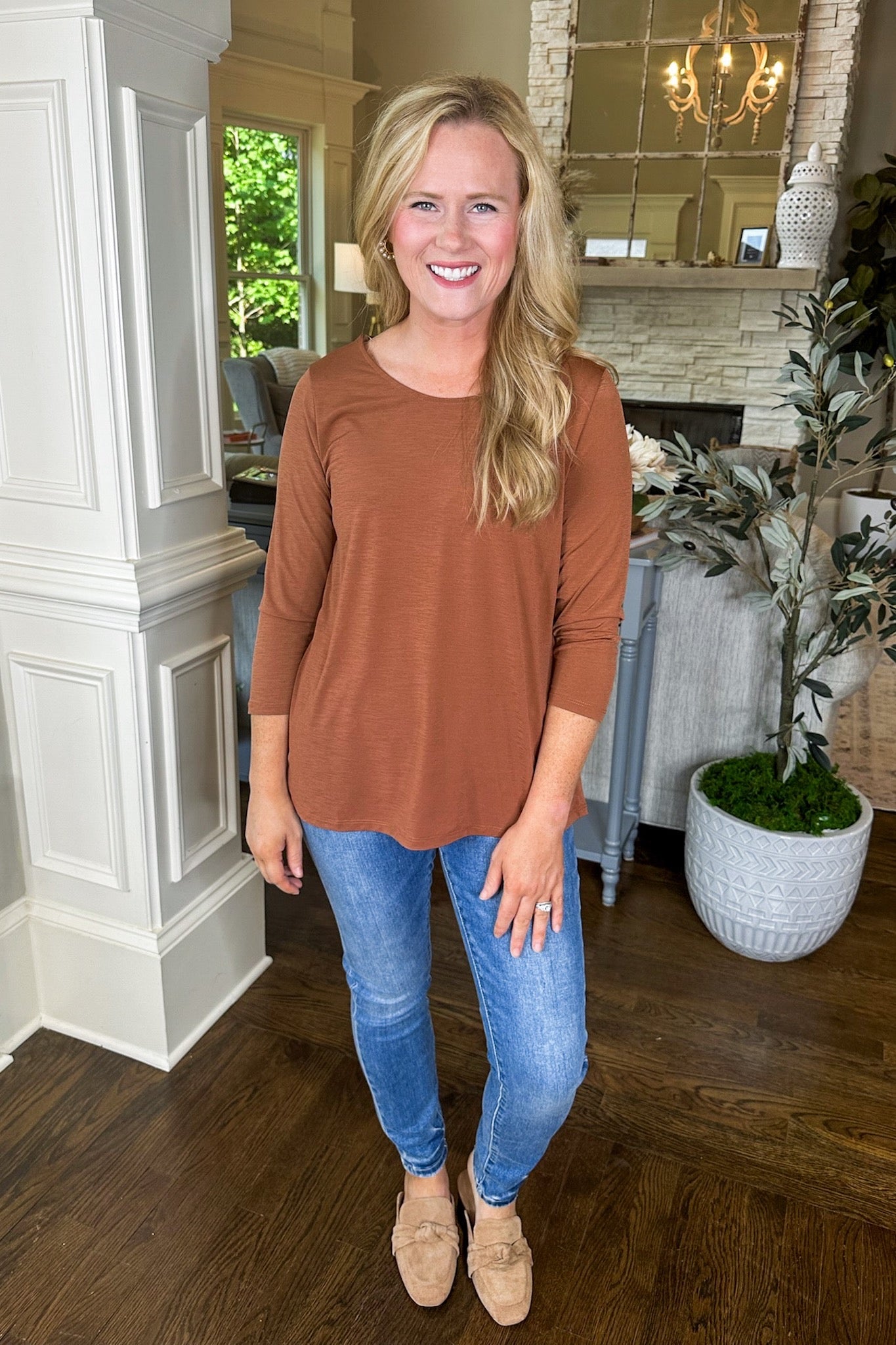 The Alivia Round Neck Solid Top in Rust