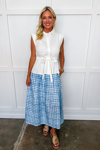 Sweet As Can Be Gingham Skirt in Blue