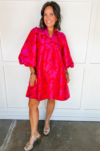 Blooming Bold Floral Dress in Red