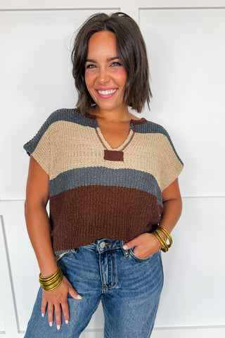 Mocha Mood Color Block Knit Top