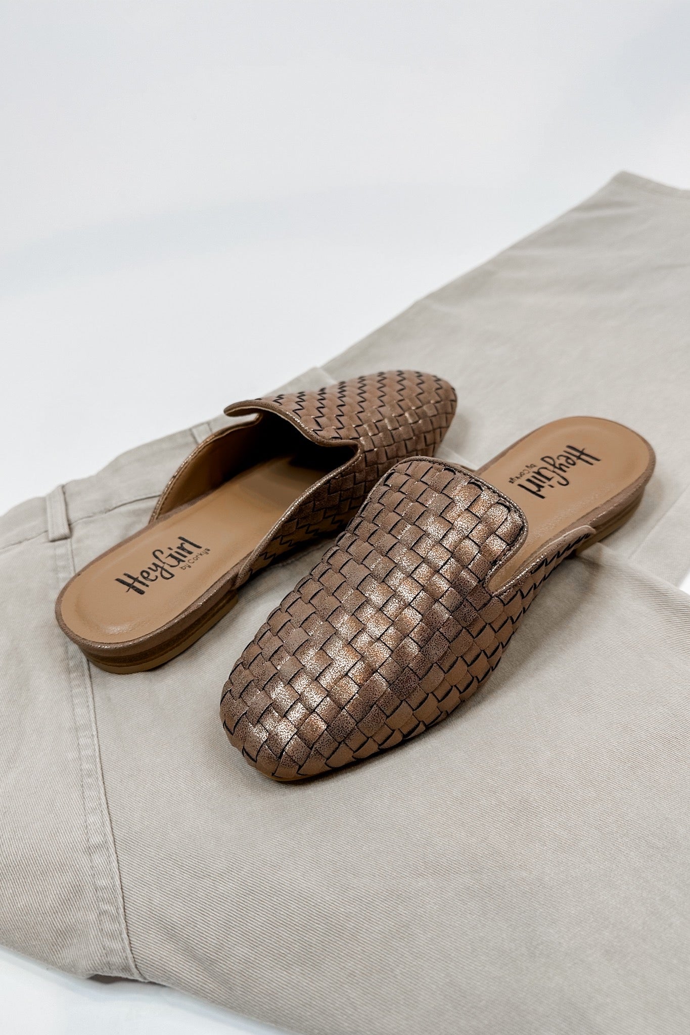 Weave It Memory Foam Corkys Mules in Bronze