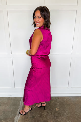 On The Dot Satin Top in Magenta