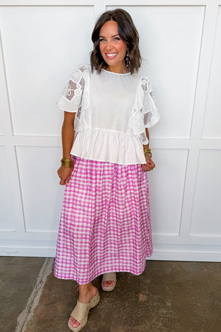 Sweet As Can Be Gingham Skirt in Pink