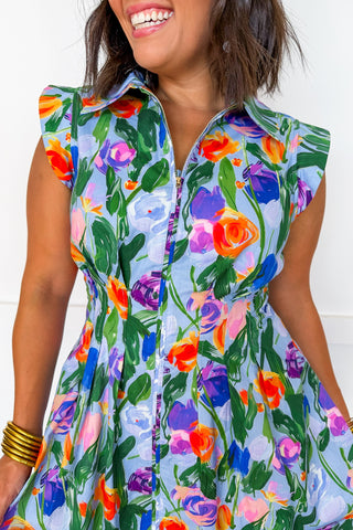 Beautifully Bold Floral Zip-Up Dress