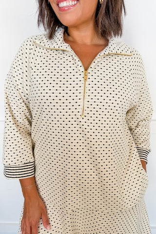 The Everly Dot Flare Hem Dress in Cream & Black