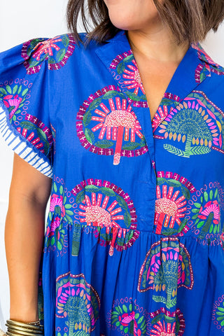 Playful Poise Blue Multi Midi Dress