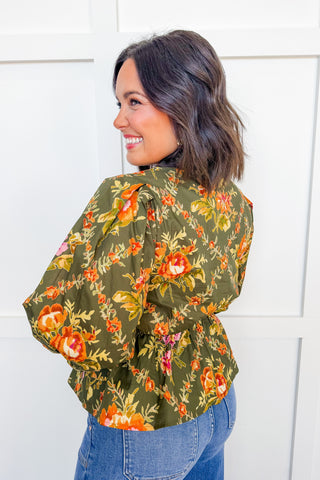 Fall For You Floral Peplum Top in Olive