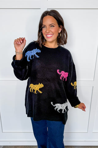 Hot Pink Deal - Jaguar Joy Sweater in Black