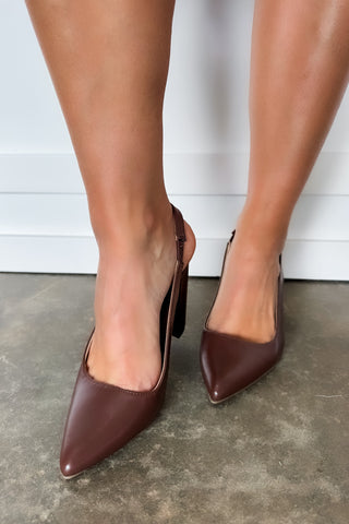 Chocolate Brown Sling Back Pointed Toe Heel