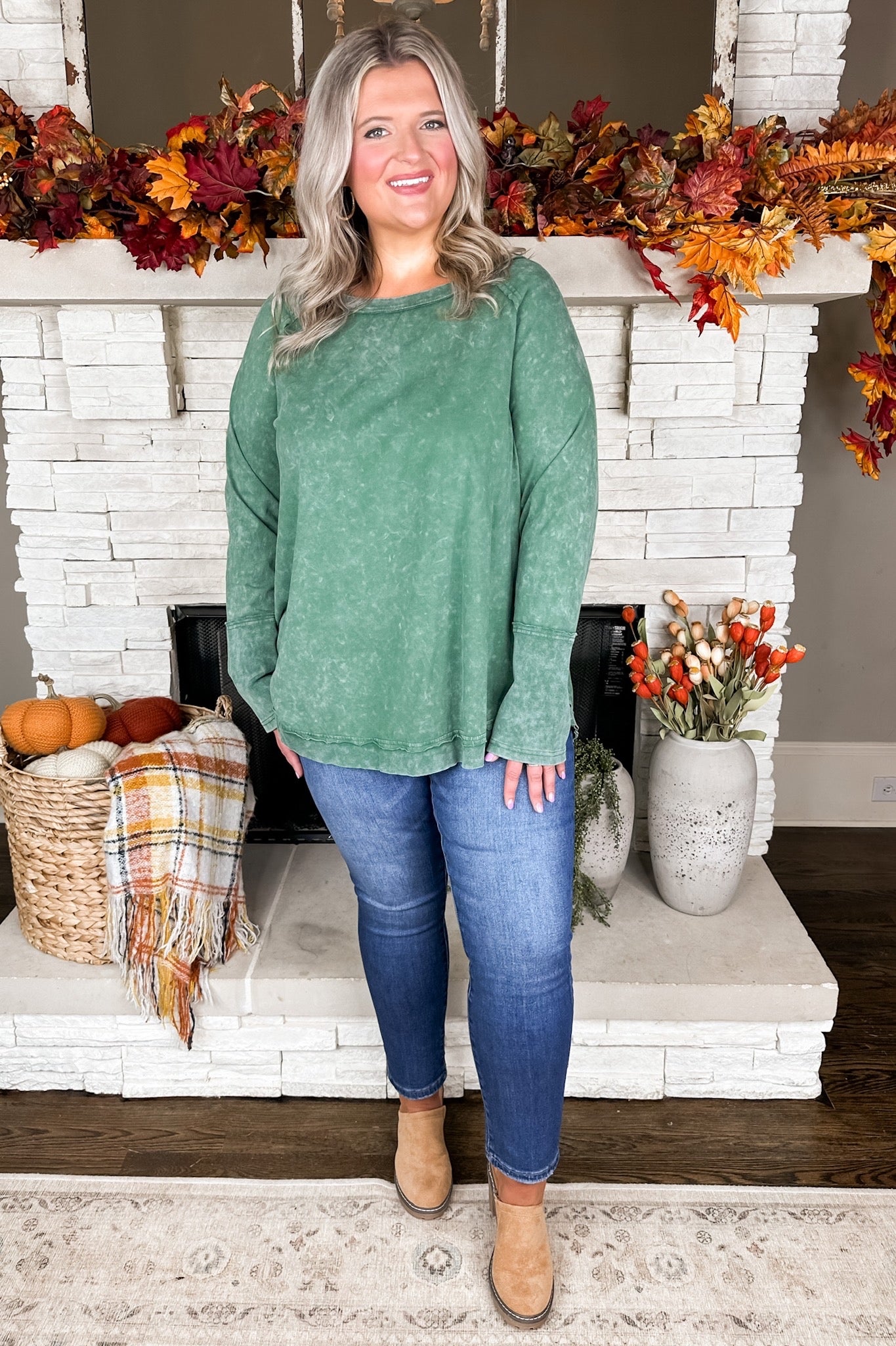 Mineral Wash Oversized Exposed Seam Green Top