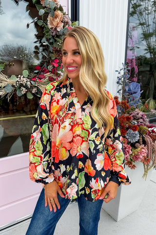 Poppy Field Print Top in Black