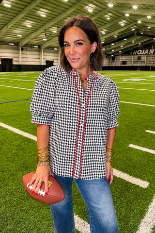 The Elaine Top in Houndstooth Black by Mary Square