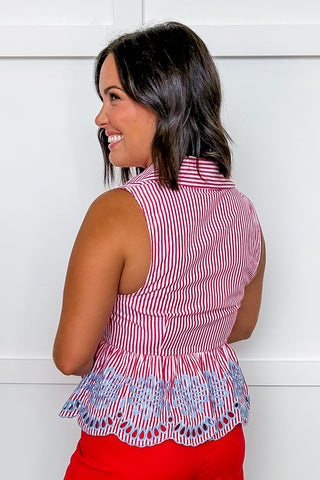 The Heritage Bloom Pin Stripe Peplum Top