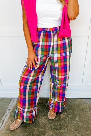 Color Outside The Lines Plaid Ruffle Pants