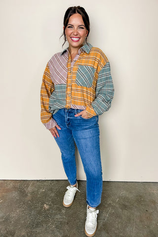 Mixed Color Flannel Button Down Top