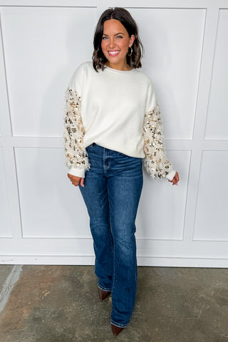 Snow White Sequin Fringed Sweater