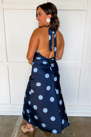 The Blaire Polka Dot Halter Midi Dress