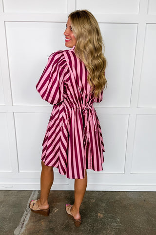 Stripe Me Pretty Dress in Pink & Burgundy