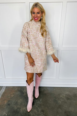 Champagne Details  Tweed Feather Dress