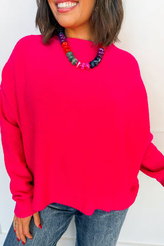 Pop Of Cozy Fleece Sweater in Fuchsia