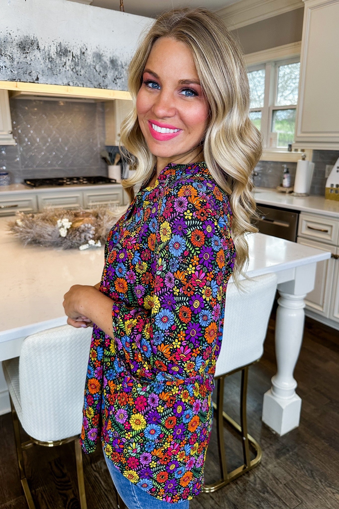 The Lizzy Top in Black Bold Multicolor Floral