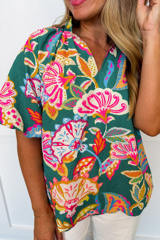 Happy Hour Floral Top in Emerald