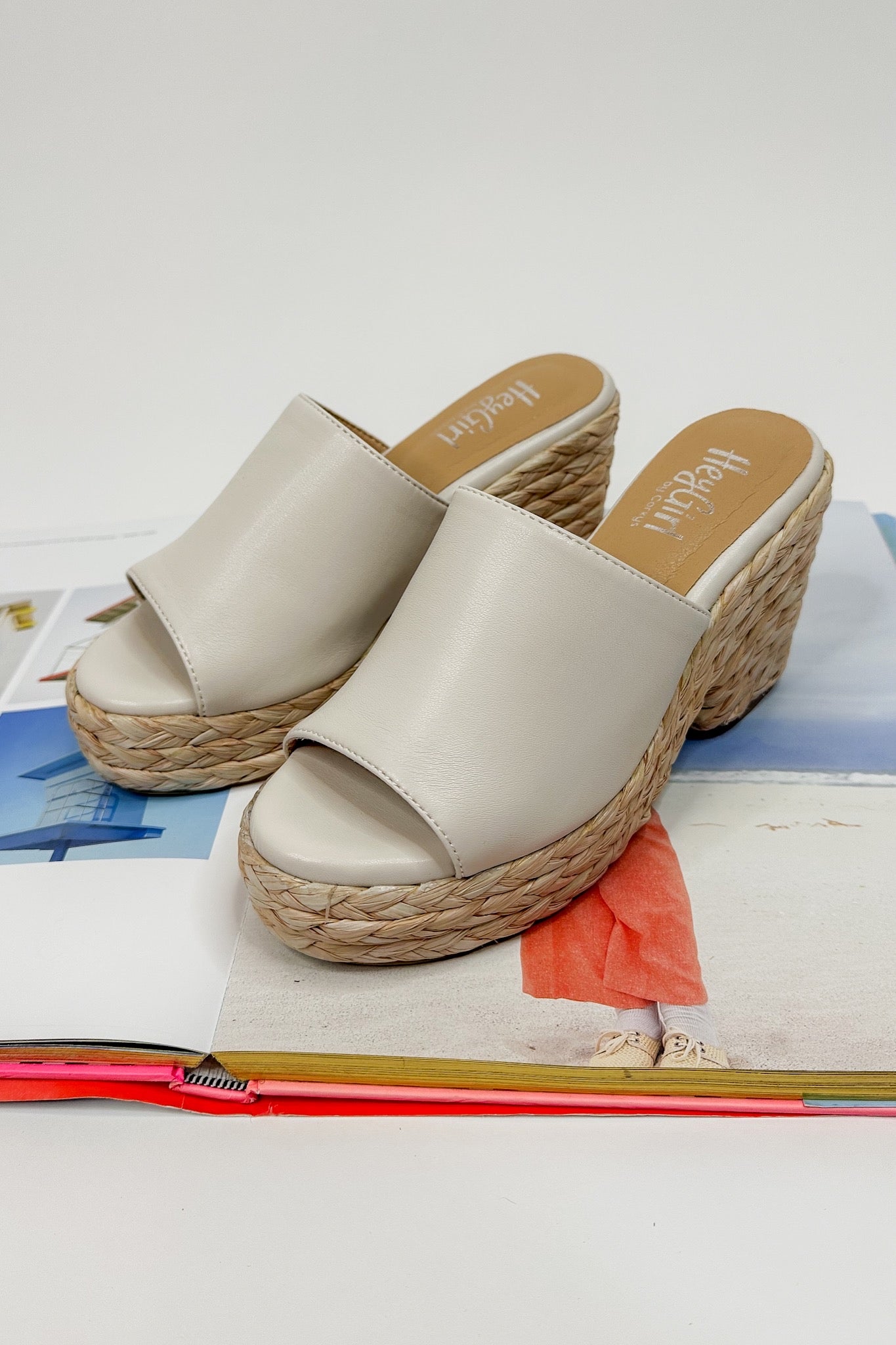 Open Toe Woven Espadrille Solstice Corkys Wedge in Ivory