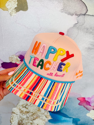 Poppy & Pine Happy Teacher Stripe Trucker Hat