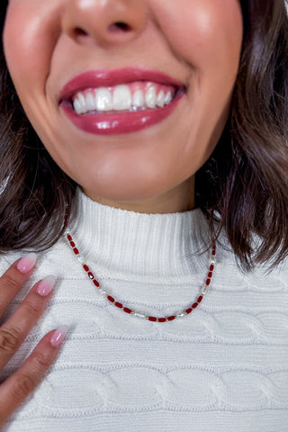 Red Bead Chic Necklace by Treasure Jewels