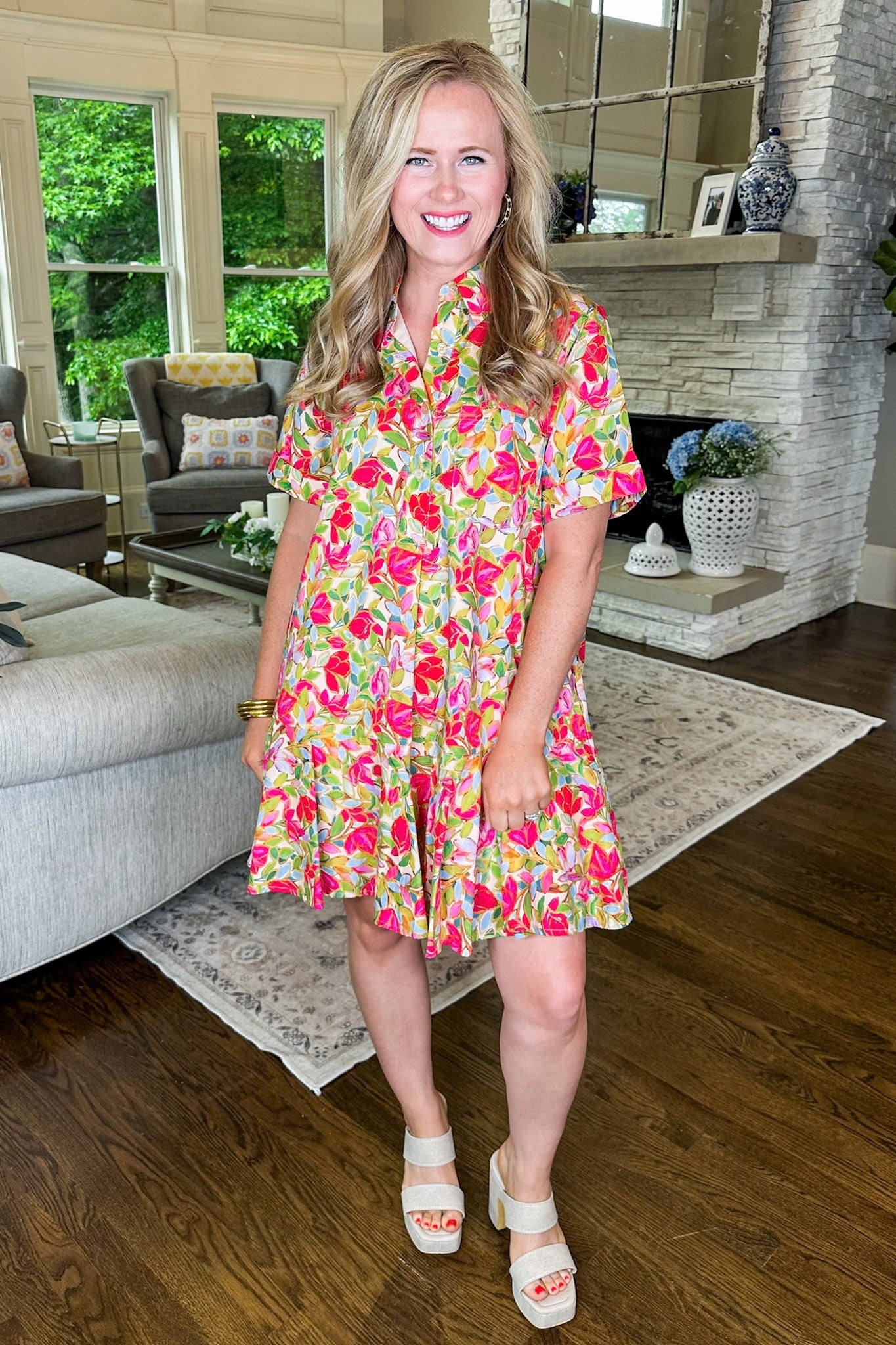Tulip Floral Button Down Collared Dress