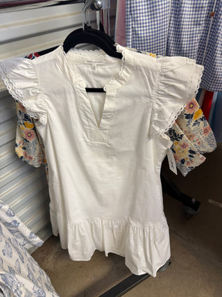 Mary Square white ruffle dress with scallop trim