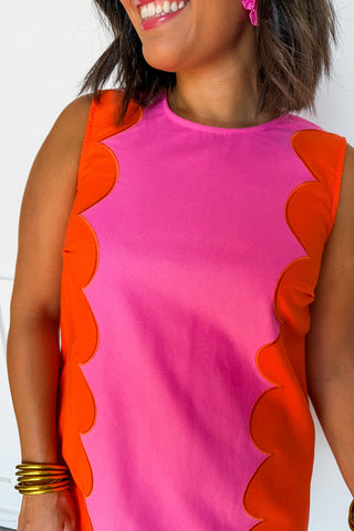 Scallop Pop Shift Dress in Pink & Orange